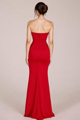 Red Strapless Sheath Long Backless Formal Dress with Slit