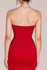 Red Strapless Sheath Long Backless Formal Dress with Slit