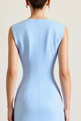 Sky Blue Sheath Sleeveless Long Formal Dress with Slit