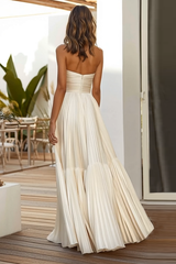 Champagne Strapless A Line Long Wedding Guest Dress