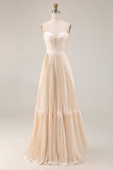 Champagne Strapless A Line Long Wedding Guest Dress