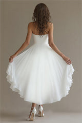 White Chiffon A Line High-Low Engagement Dress with Ruffles