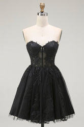 Black Corset A Line Sweetheart Short Homecoming Dress