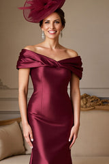 Burgundy Mermaid Long Satin Mother of the Bride Dress