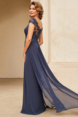 Sparkly Twilight A Line Chiffon Boat Neck Long Mother of the Bride Dress