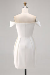White Satin Off the Shoulder A Line Short Graduation Dress