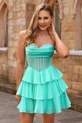 Sparkly Green Corset Sweetheart Beaded Short Homecoming Dress with Ruffles