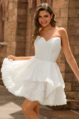 White Corset Strapless Tiered Short Homecoming Dress with Ruffles