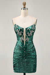 Sparkly Grey Green Tight Strapless Short Homecoming Dress with Beading