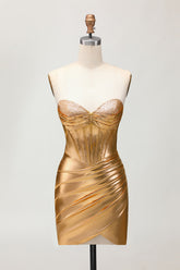 Sparkly Golden Metallic Tight Short Corset Homecoming Dress
