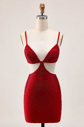 Sparkly Red Tight Cut Out Short Homecoming Dress with Beading