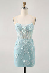 Sparkly Green Tight Floral Short Corset Homecoming Dress with Sequins
