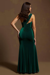 Dark Green Mermaid Velvet One Shoulder Long Holiday Party Dress with Slit
