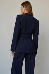 Navy Satin 2 Piece Single Breasted Business Suits