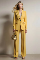 Yellow One Button 2 Piece Notched Lapel Business Suits with Sleeves