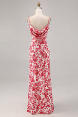 Red Mermaid Floral Long Wedding Guest Dress