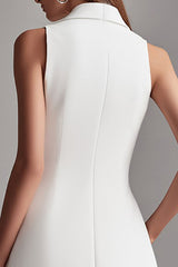 Ivory Peak Lapel Satin A Line Short Work Blazer Dress