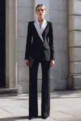 Black 2 Piece Notched Lapel Double Breasted Business Suits with Sleeves