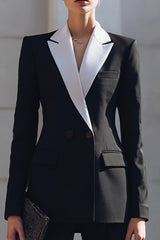 Black 2 Piece Notched Lapel Double Breasted Business Suits with Sleeves