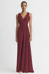 Black Satin A Line V Neck Long Evening Dress