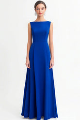 Royal Blue Chiffon A Line Bateau Neck Long Evening Dress