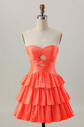 Sparkly Orange Tiered Cut Out Beaded A Line Short Homecoming Dress