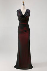Black Red V-Neck Backless Long Bridesmaid Dress with Slit