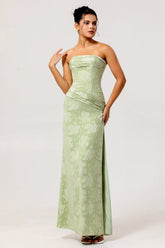Sage Green Floral Sheath Long Wedding Guest Dress with Slit