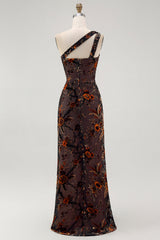 Black Floral Burnout Long Wedding Guest Dress with Slit