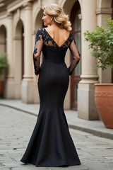 Black V-Neck Mermaid Long Mother of the Bride Dress with Sleeves