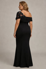 Plus Size Black One Shoulder Sheath Long Mother of the Bride Dress with Appliques