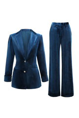 Peacock Blue 2 Piece Velvet Notched Lapel Women Prom Suits