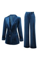 Peacock Blue 2 Piece Velvet Notched Lapel Women Prom Suits