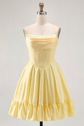 Sparkly Yellow A Line Corset Short Homecoming Dress with Beading