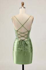 Sparkly Sage Green Tight Corset Short Homecoming Dress with Sequins
