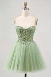 Sparkly Green A Line Corset Short Homecoming Dress with Beading