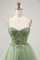 Sparkly Green A Line Corset Short Homecoming Dress with Beading