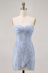 Sparkly Grey Blue Corset Tight Short Homecoming Dress with Sequins