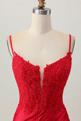 Dark Red Satin Corset Short Tight Homecoming Dress with Lace