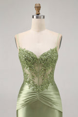 Sparkly Green Corset Satin Tight Short Homecoming Dress with Beading