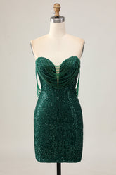 Sparkly Dark Green Sequins Short Tight Homecoming Dress with Beading