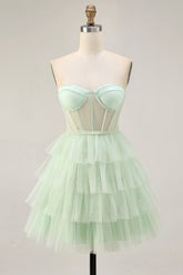 Light Green Tiered Short Corset Homecoming Dress with Ruffles