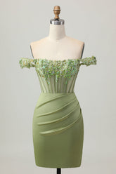 Sparkly Green Tight Corset Short Homecoming Dress with Sequins