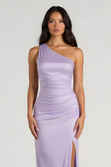 Lilac Spandex One Shoulder Sheath Long Bridesmaid Dress with Slit