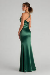 Dark Green Satin Sheath One Shoulder Ruched Long Bridesmaid Dress