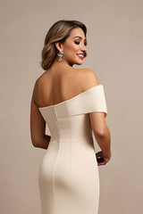 Apricot Satin Mermaid Ruched Long Mother of the Bride Dress with Ruffles