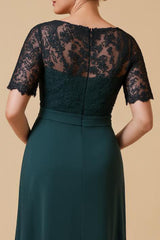 Pine Chiffon V-Neck Long Mother of the Bride Dress with Sleeves