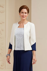 Navy 3 Piece Long Mother of the Bride Outfits with Sleeves