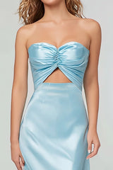 Light Blue Sweetheart Sheath Satin Long Formal Dress