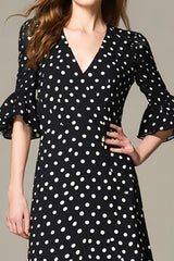 Black and White Chiffon A Line Half Sleeves Maxi Polka Dots Dress with Ruffles